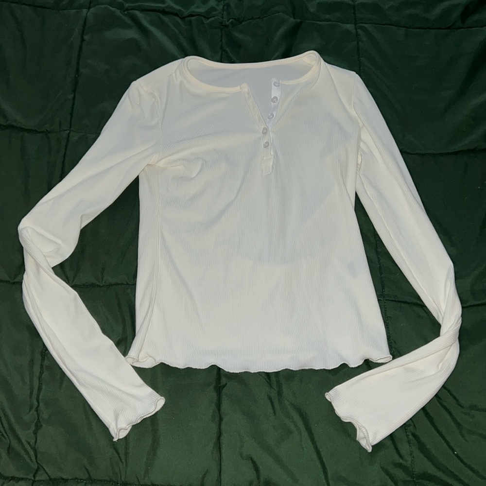 White Long Sleeve Henley Top